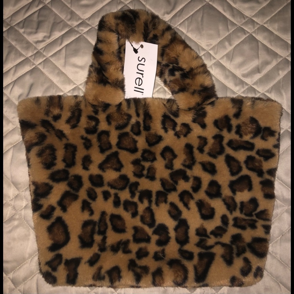 Leopard Faux-Fur purse Handbag Fun Stylish Fashion retro-style Bag by Surell NEW